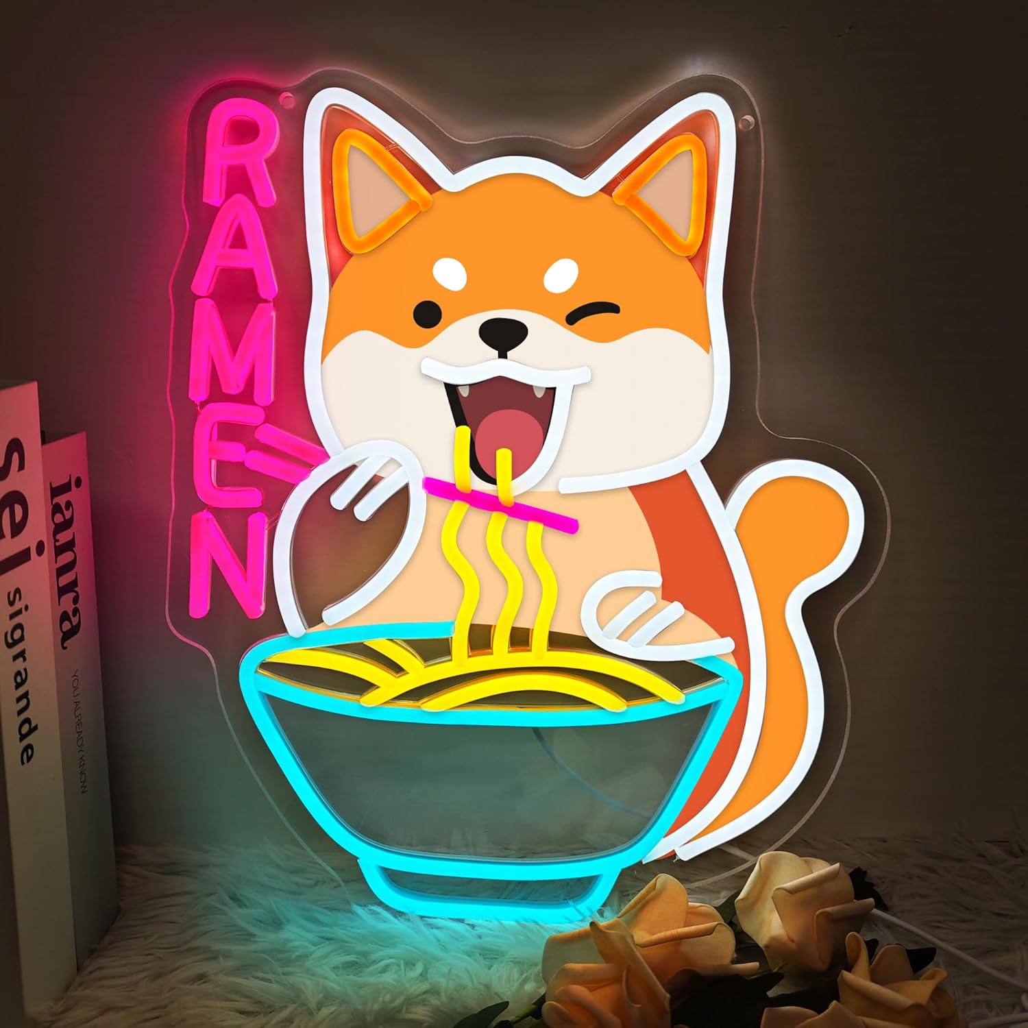 Dog Ramen Neon Sign, Cool Dimmable Light Up Japanese Noodles Shiba Inu Neon Sign Wall Decor USB Light Up Sign Gift Bedroom Man Cave Restaurant Shop Bar Party Shop Decoration Christmas Gift (Ramen)