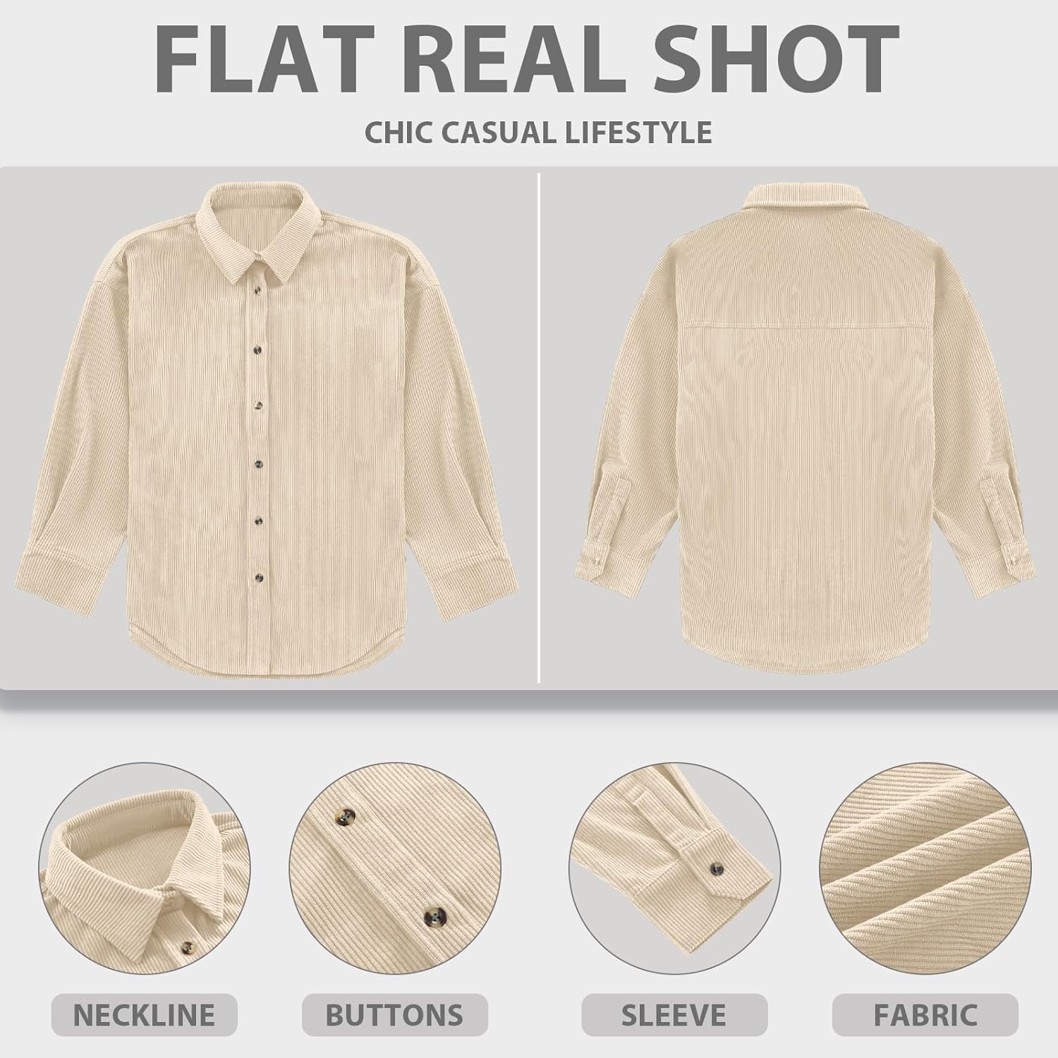 Womens Corduroy Button Down Shirts Long Sleeve Oversized Boyfriend Casual Blouses Tops - Image 6