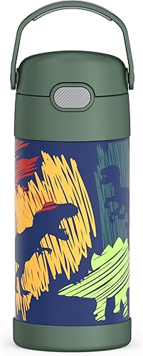Miniatura 2 de THERMOS FUNTAINER - Botella de acero inoxidable con aislamiento al vacío y sorbete, capacidad de 12 onzas, para niños, dinosaurios, popotes de
