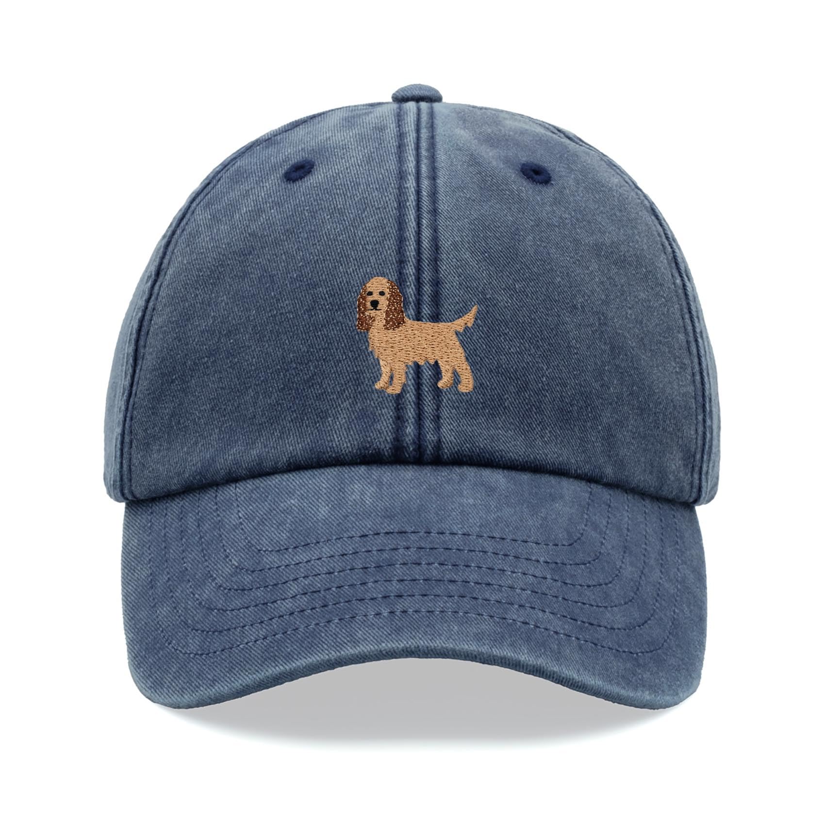 Spaniel Dog Baseball Cap Vintage Washed Unisex Dad Hat Adjustable Blue Denim