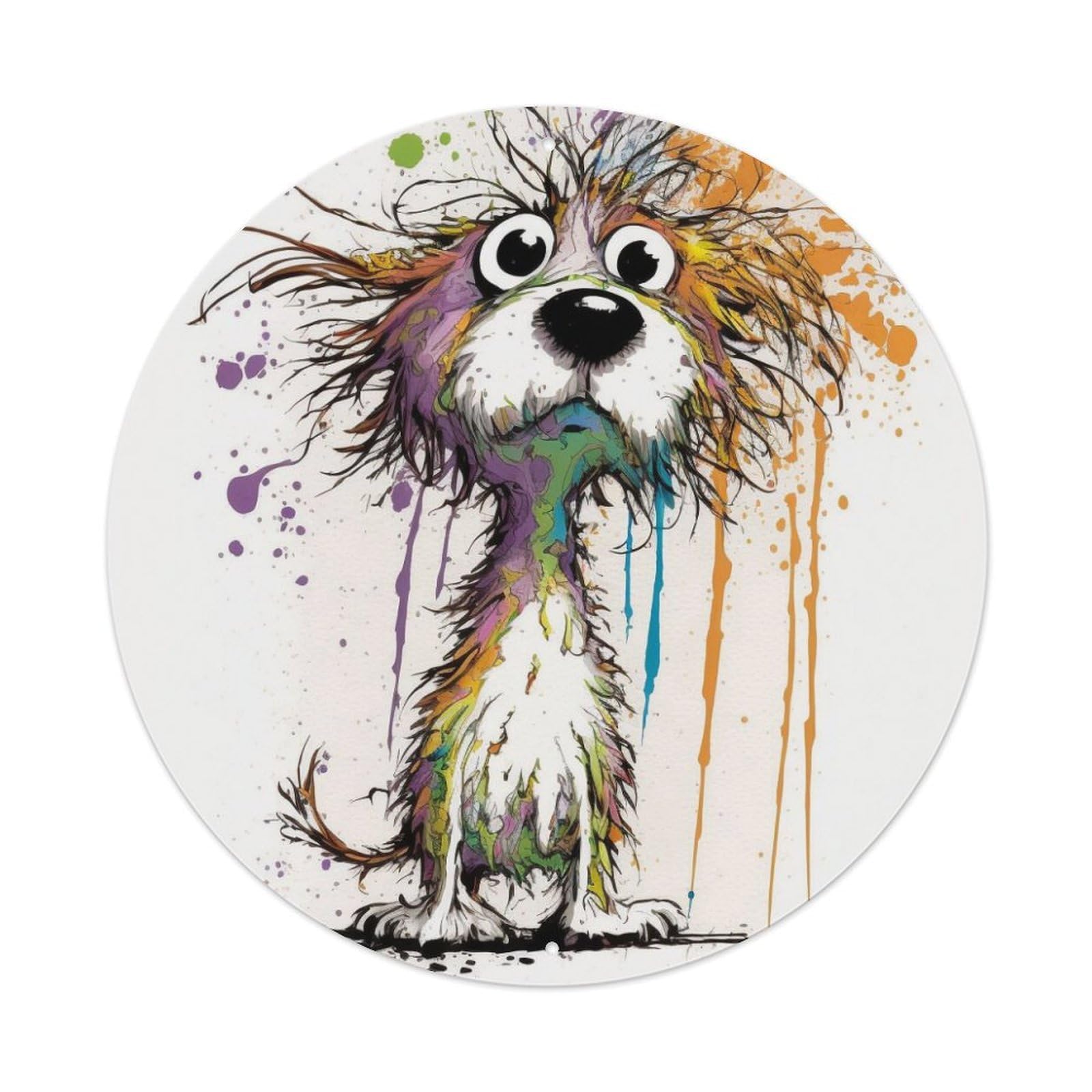 Cartoon Puppy Doodle Splatter Art Poster Metal Tin Sign