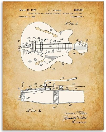 1966 Fender Guitar Patent Print - Vintage Electric Guitar Decor, Music Room and Studio Display, Classic Guitarist Player and Musician Gift, 11x14