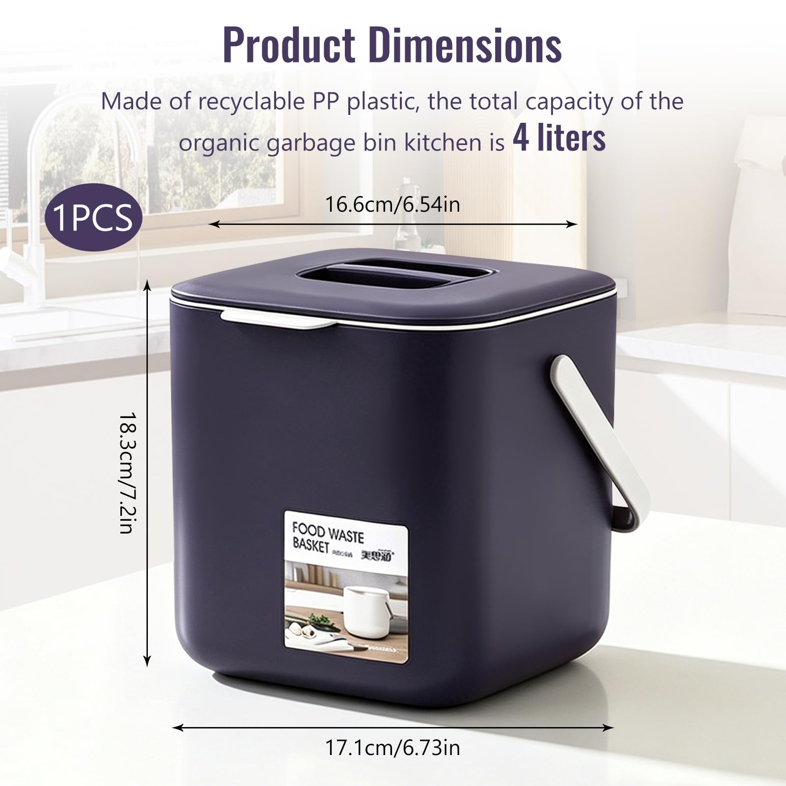 Compostiera da Cucina 4L con Coperchio, Pattumiera Organico Cucina 2 in 1 | con Filtro Rimovibile, Bidoncino Umido Cucina Separazione Secco Umido, Anti Odori, Facile da Pulire, Plastica PP Riciclabile