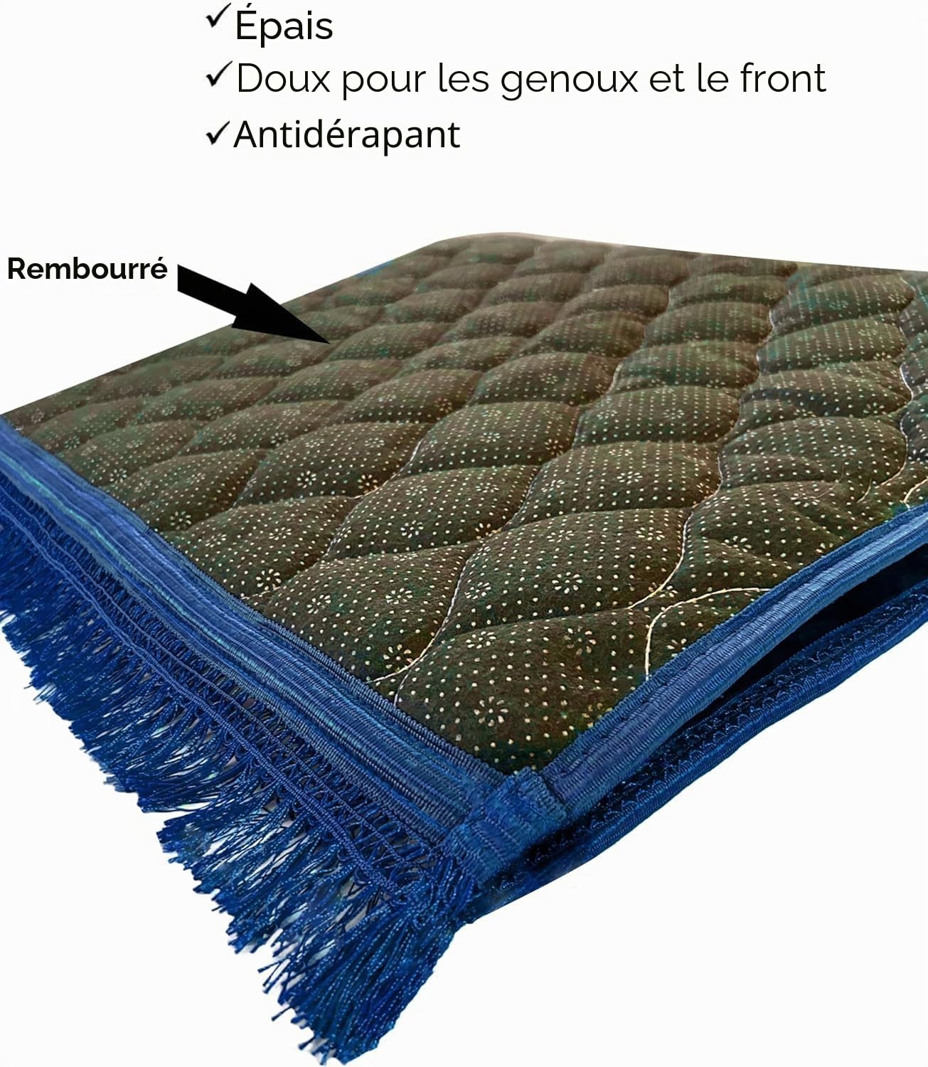 Tapis de prière, tapis musulman, islamique, épais Sajadah pour hommes et femmes, avec perles de prière, pour les voyages de l'Aïd, Ramadan, doux et luxueux (R_Bleu)