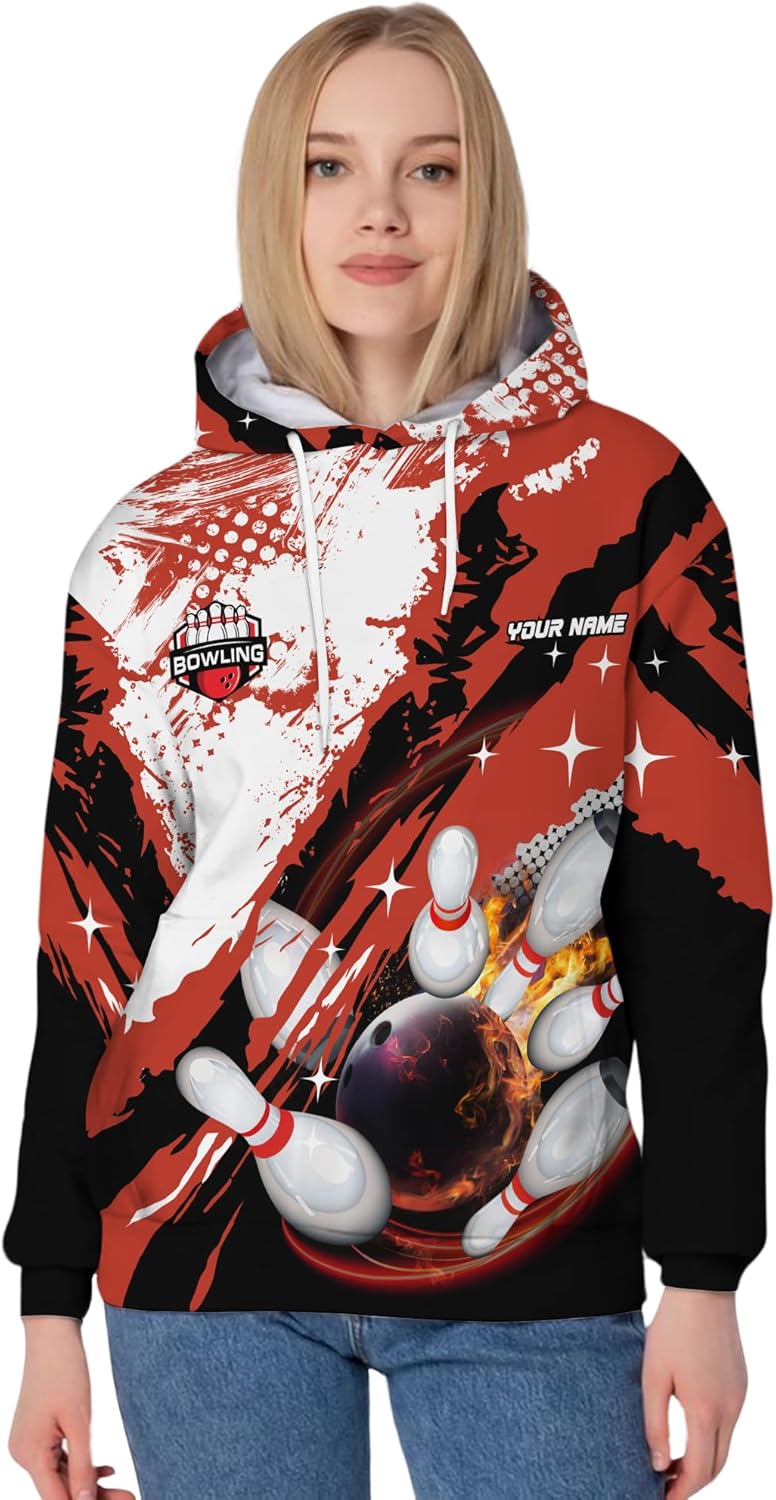 Unisex Bowling Hoodie Custom Bowling Ball Meteorite Long Sleeve Shirt For Bowling Team Print Bowling Theme Clothes