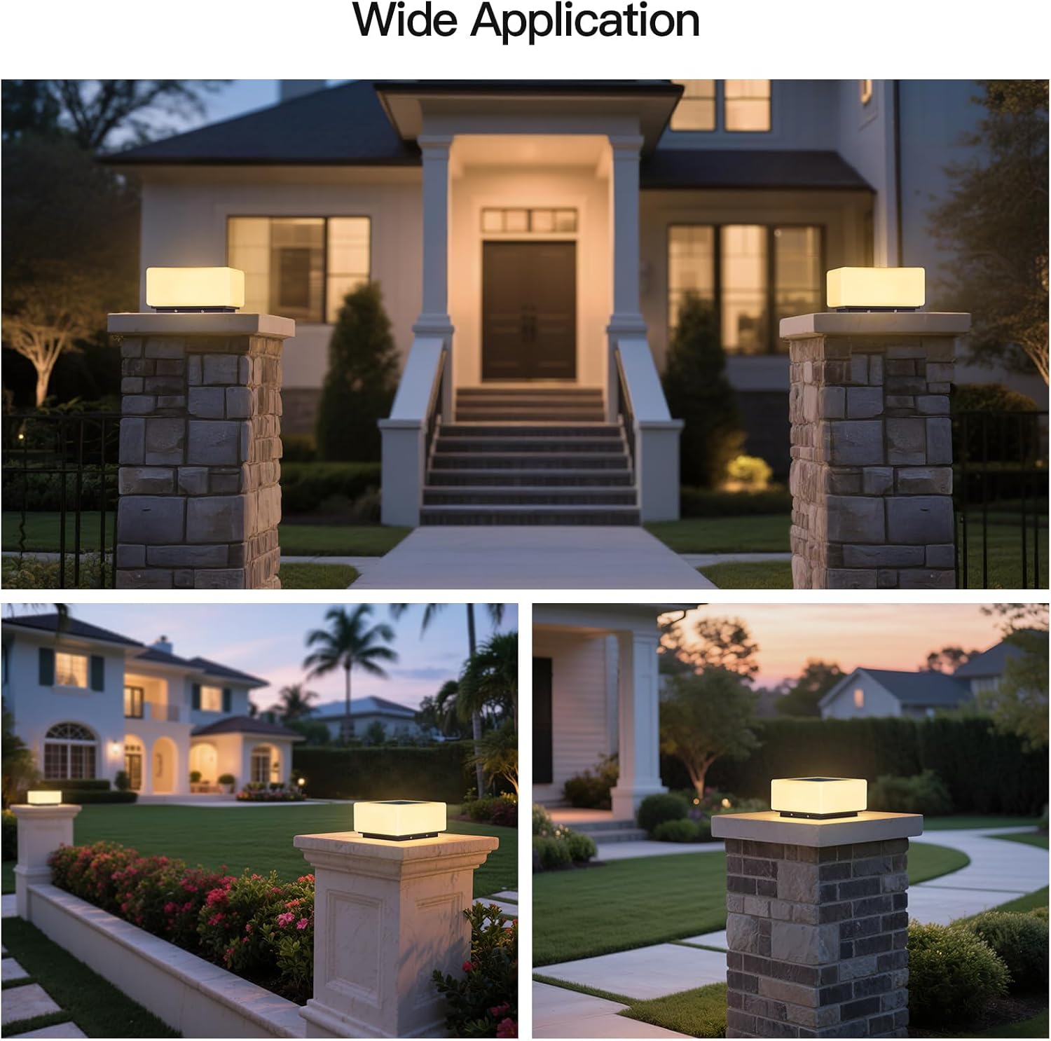 MVBT Solar Post Lights, 9.8" Pillar Light Outdoor, IP54 Waterproof Column Lights, 3000K LED E26 Bulb Modern Column Lamp Outside, Dusk to Dawn Pillar Lighting for Patio Garden Yard Gate Deck Backyard