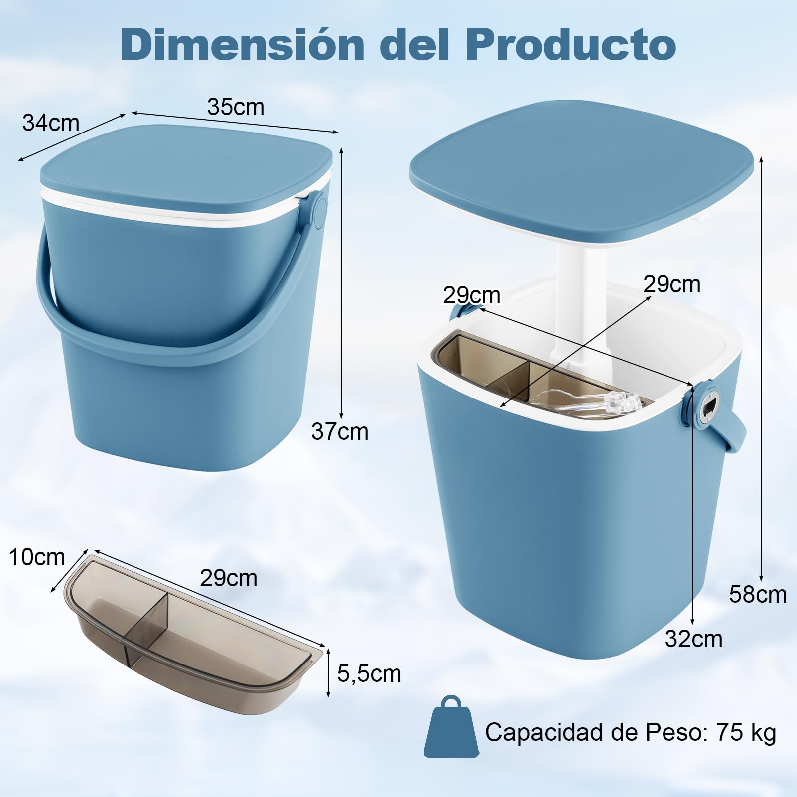 GOPLUS Mesa Nevera Jardín 15 L, Mesa de Cóctel Portátil con Abridor de Botellas y Tapa Elevable, Cool Bar para Picnic Fiesta Camping Patio Terraza Jardin (Azul)