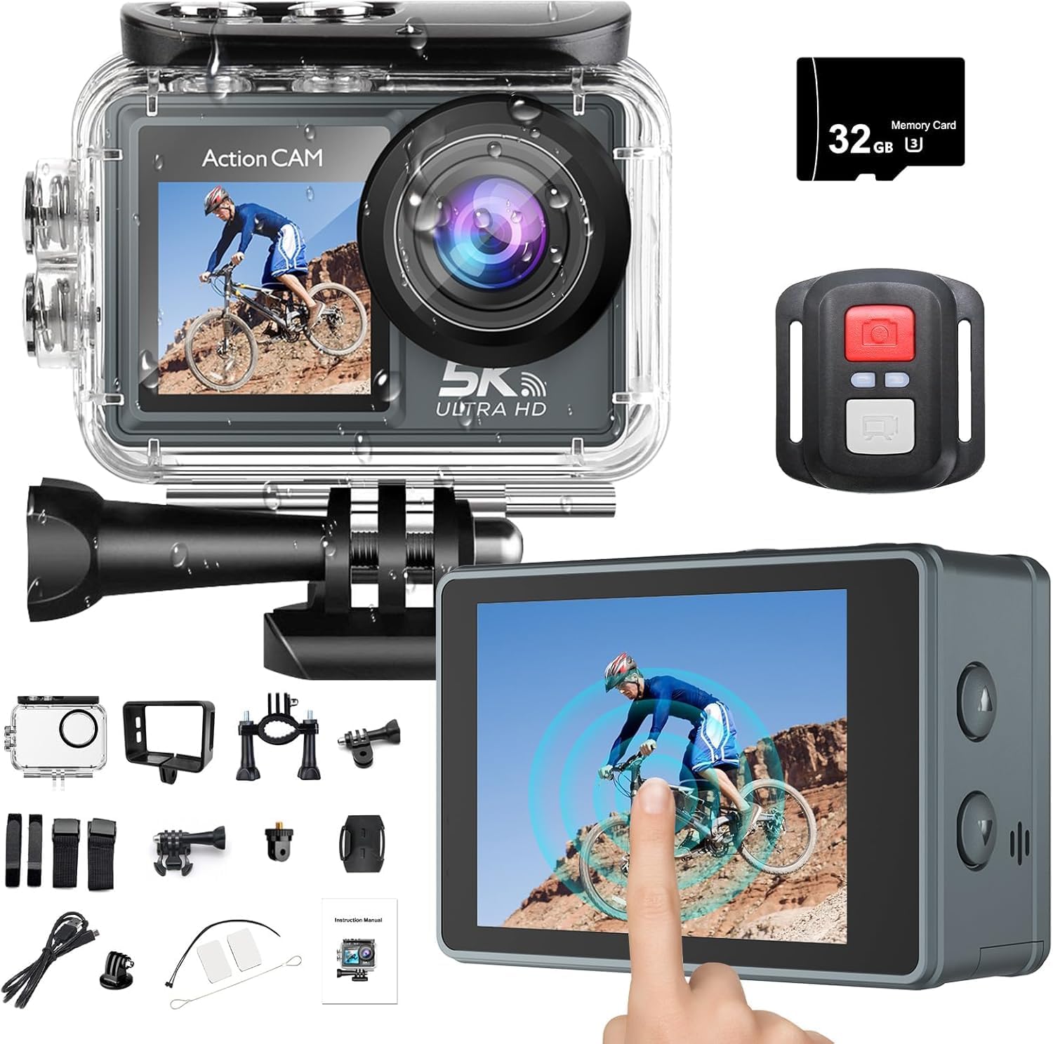 LaView 5K WiFi Touch Screen Action Camera with Front LCD EIS 100FT Waterproof,Underwater 170°Ultra Wide Angle 5X Zoom Sports Camera with 2.4G 15M Remote Control 32GB Memory Card (LV-04)-picture-12