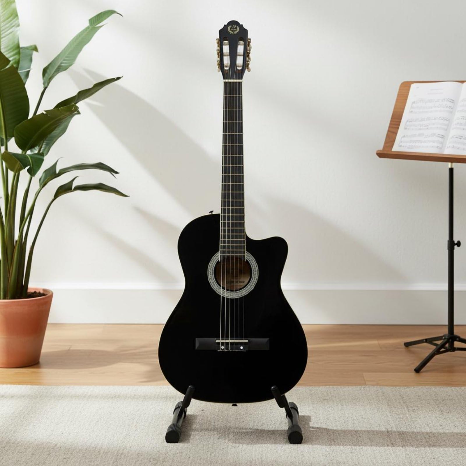 kowaku Chitarra Classica Nylon Strumento a Corda per Principianti Nylon Legno Tastiera 19 Tasti Corpo Scanalato Corde Morbide Accordatori Semichiusi Tono
