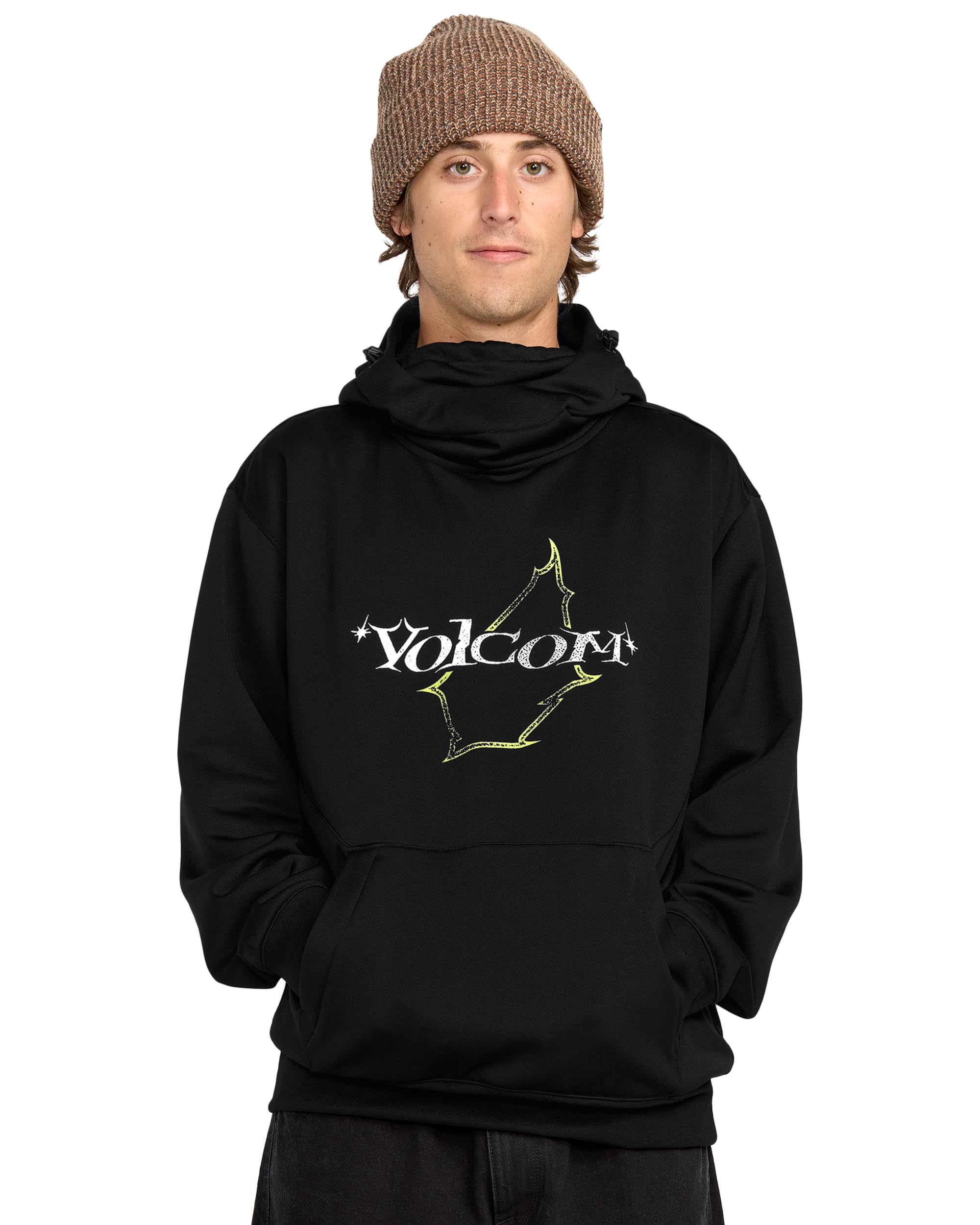 Volcom Men's Hydro Fleece Riding Hoodie – Water-Repellent Sweatshirt with Storm Hood & Thumbholes, Black, M