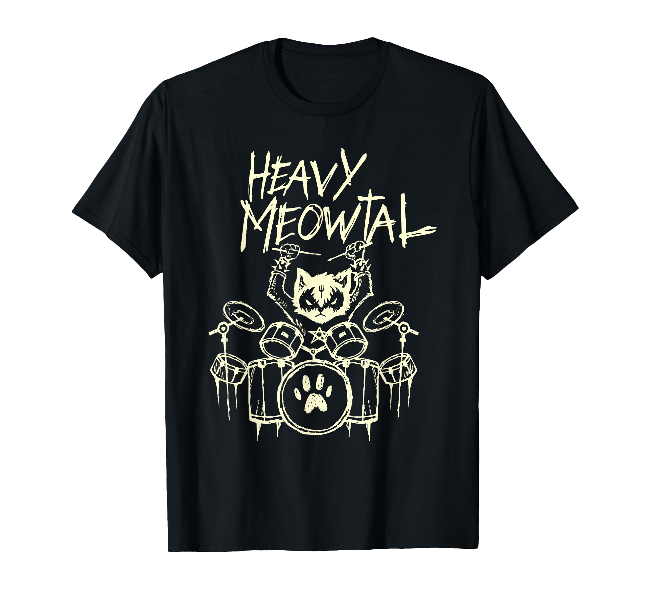 Heavy Metal Cat Drum Kit Cat Drummer Headbanger Unisex Adult T-Shirt Small Black