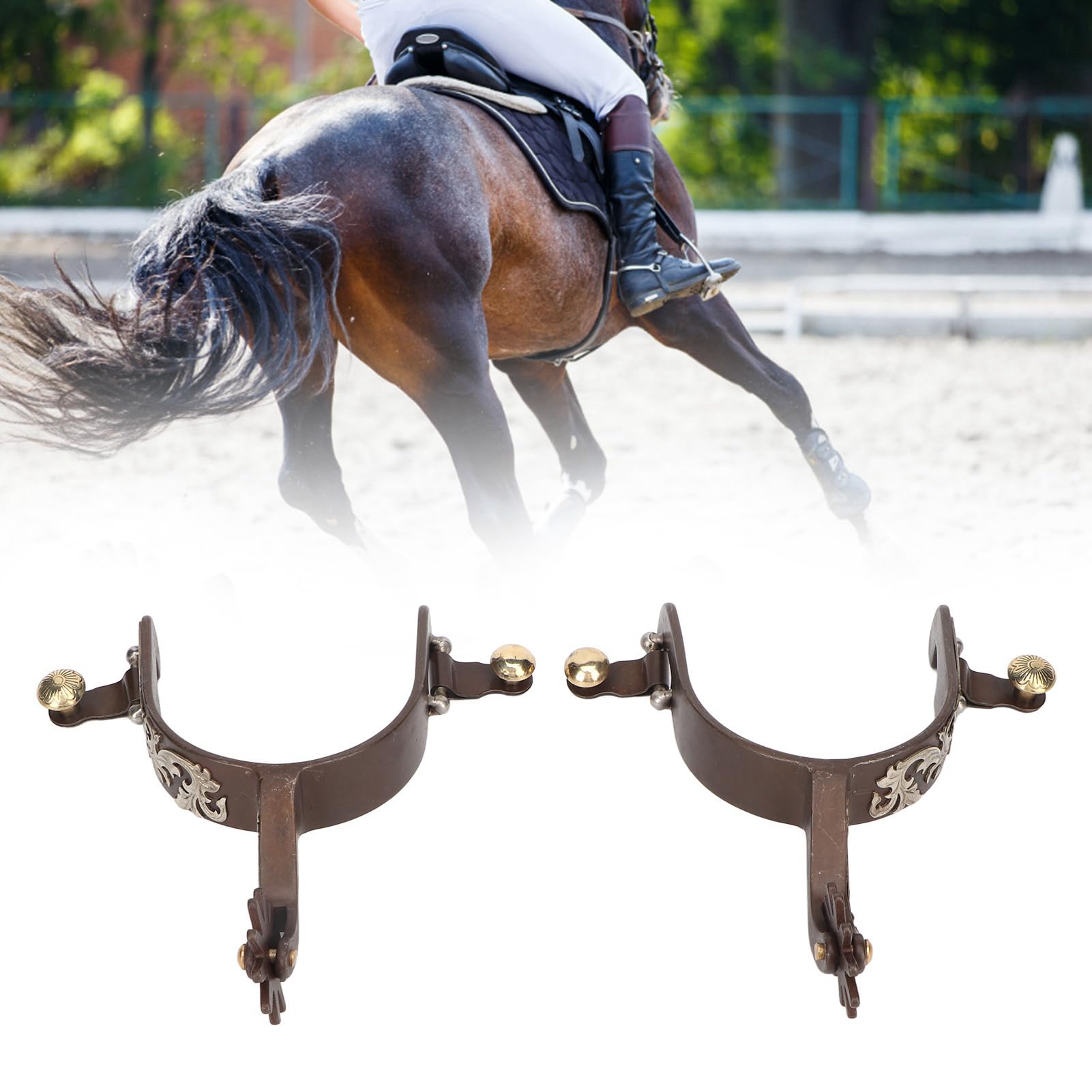 Hapivida 2Pcs Western Cowboy Spurs, Vintage Carved Bronze Low Carbon Steel Horse Spur with Turnable Gear for Horse for Equestrian Enthusiasts