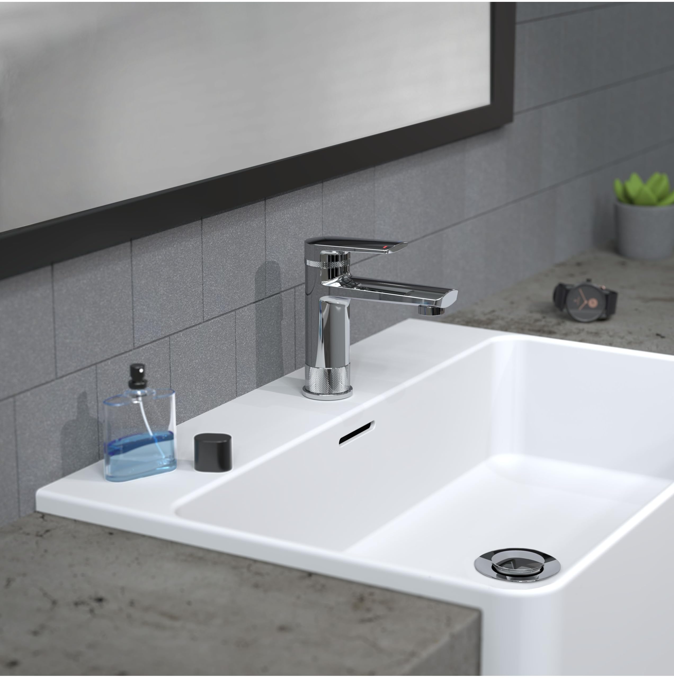 SCHÜTTE LIVERPOOL 33410 - Rubinetto per lavabo in elegante design cromato lucido, per il bagno, con eccentrico pop-up, miscelatore per bagno