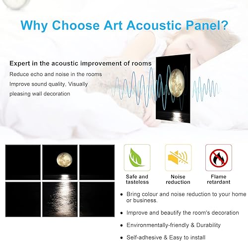Miniatura 7 de JBER Paneles acústicos artísticos decorativos, paquete de 6 paneles acústicos artísticos para decoración de pared con autoadhesivos, adecuados para