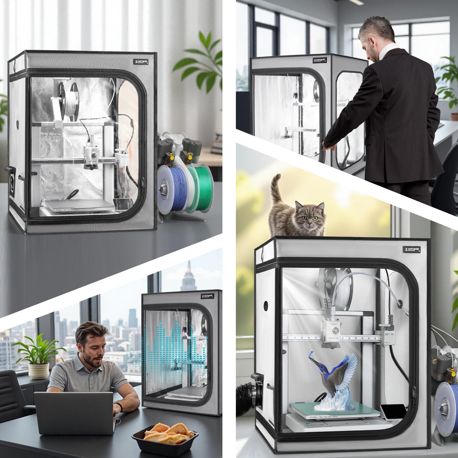 Obudowa na drukarkę 3D A1 z oświetleniem LED e wentylacja kompatybilna z Bambu Lab A1 i A1 Mini Combo AMS Lite, osłona przeciwpyłowa ognioodporna, namiot o stałej temperaturze-520x600x700mm