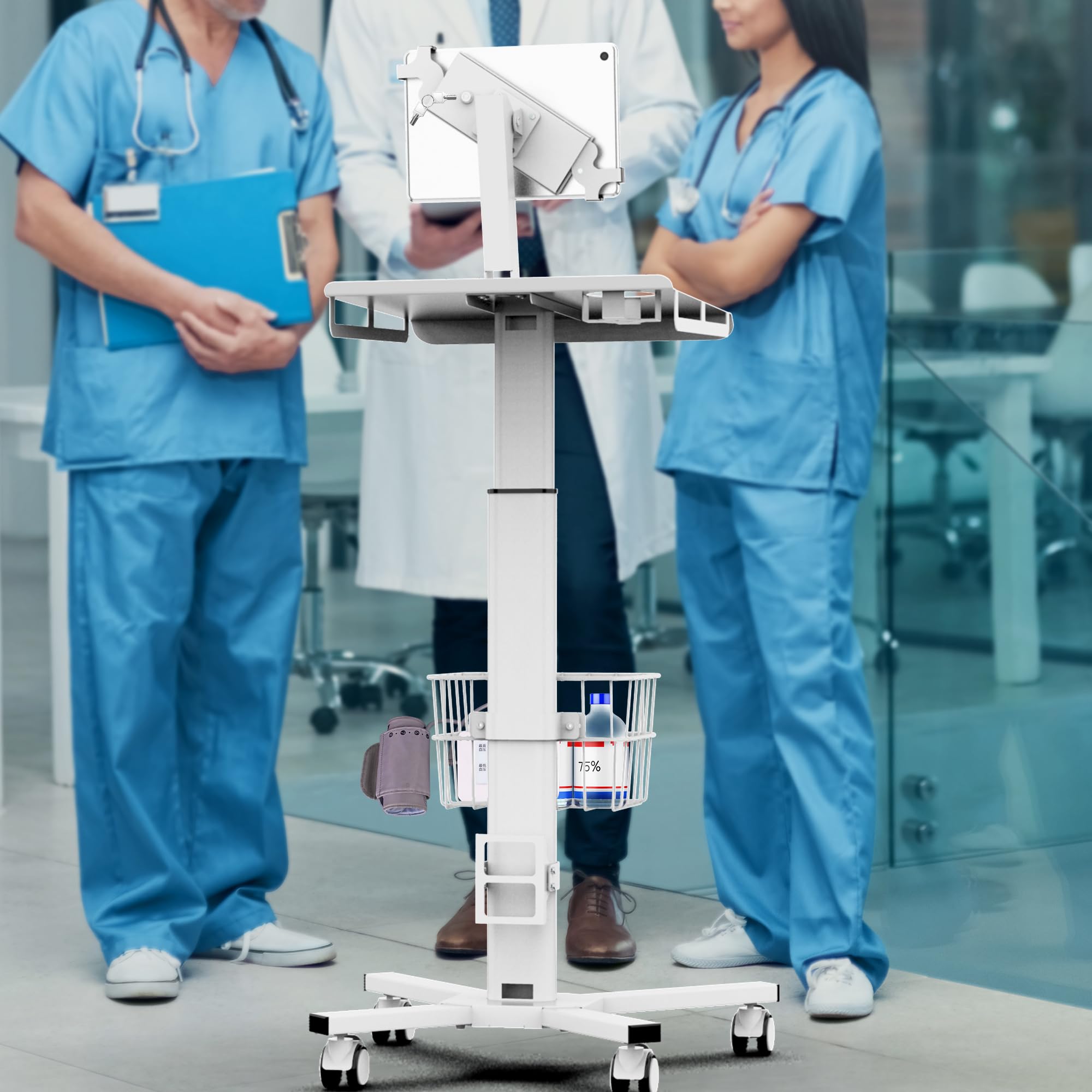Mobile Medical Tablet Cart – Station de travail à roulettes pour tablettes de 9,7 à 12,9" (compatible avec Apple iPad Pro/Air), hôpital, clinique, bibliothèque, restaurant