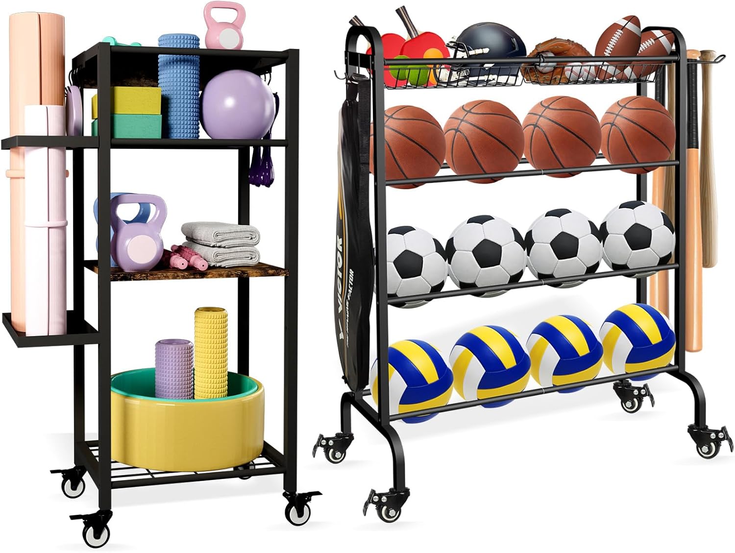 Basketball Racks Holder for Balls and Yoga Mat Storage Rack