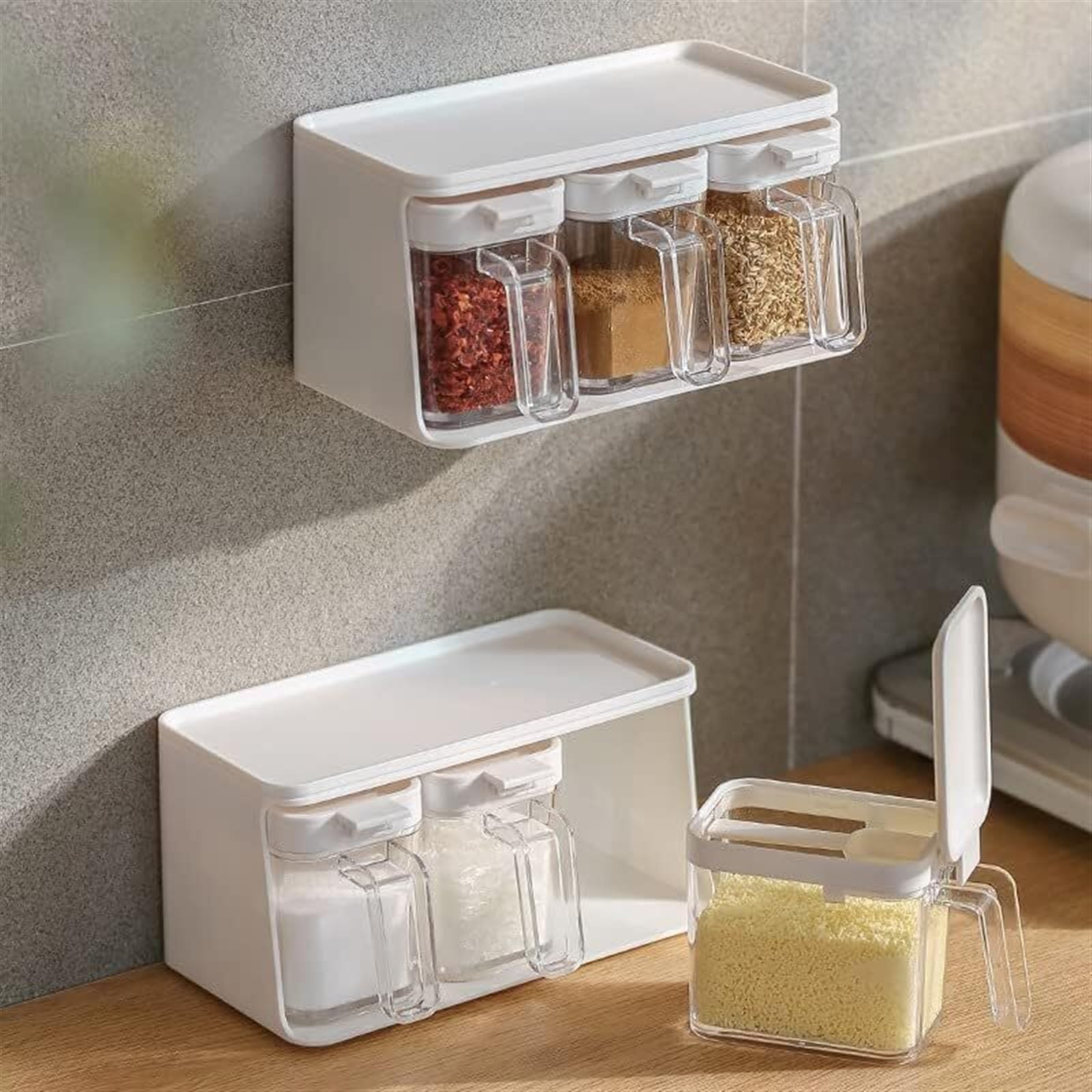 Pots d'assaisonnement, boîte à épices, boîte d'assaisonnement de cuisine, pots à condiments muraux for sel et poivre, sucrier, gadgets, ensembles de dispositifs, boîte à épices, organisateur, outil si