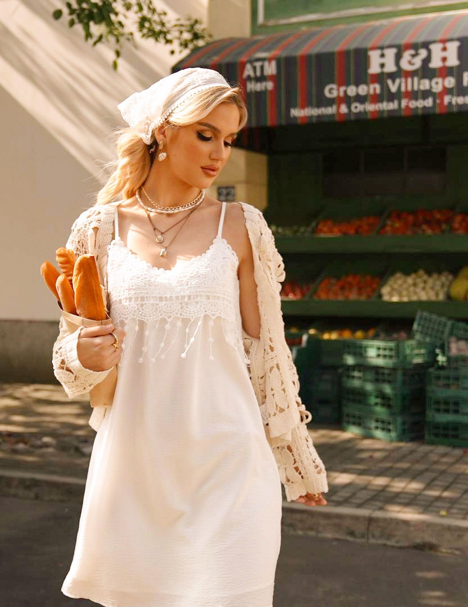 Zeagoo Vestido de Verano Mujer con Encaje, Vestido Corto Sin Mangas Boho de Playa con Flecos y Escote en V, Vestido Casual