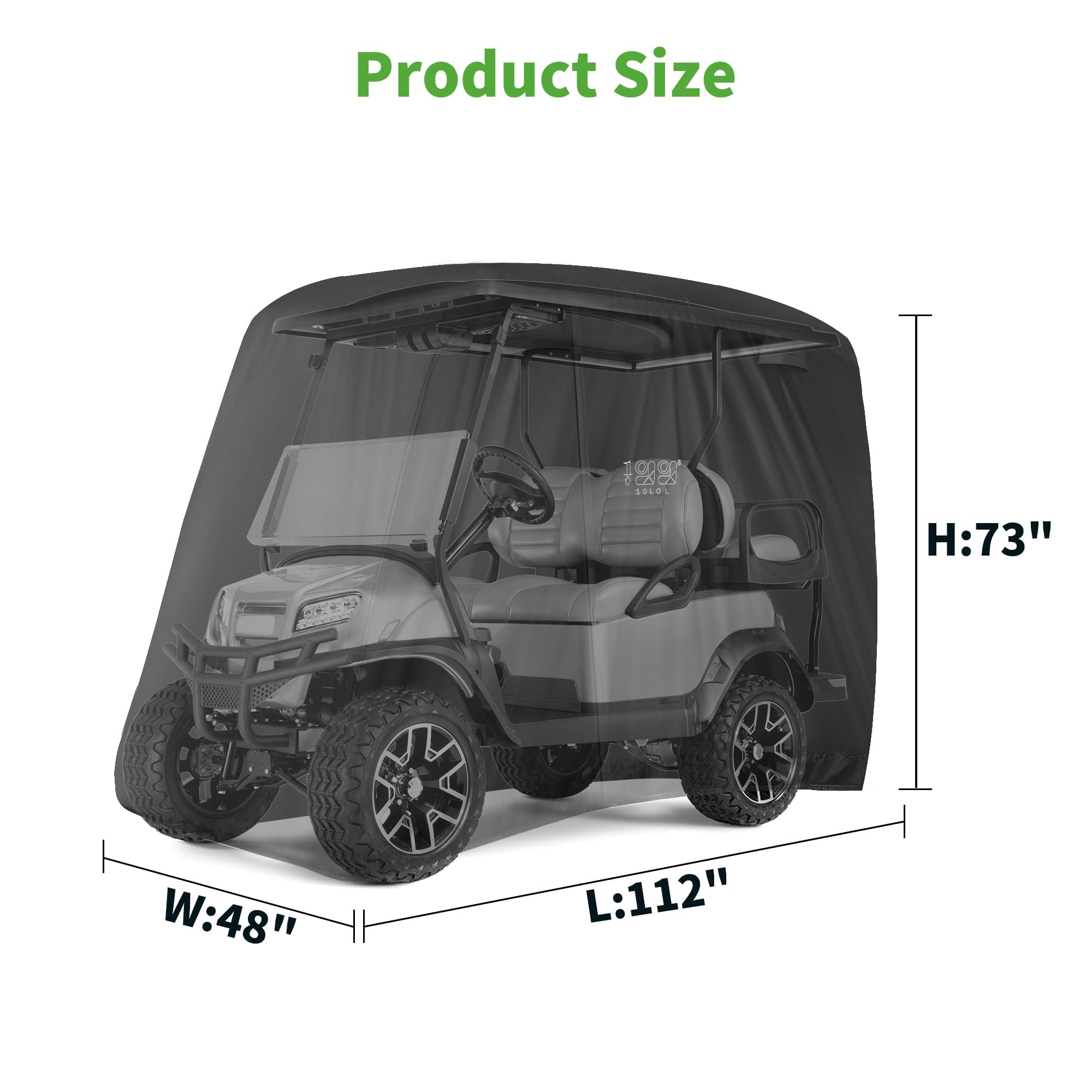 10L0L 4 passeggeri Golf Cart Copertura per Yamaha/EZGO/Club Car, 400D Impermeabile Resistente Custodia in Poliestere con 3 Porte con Cerniera Antivento Sunproof Nero