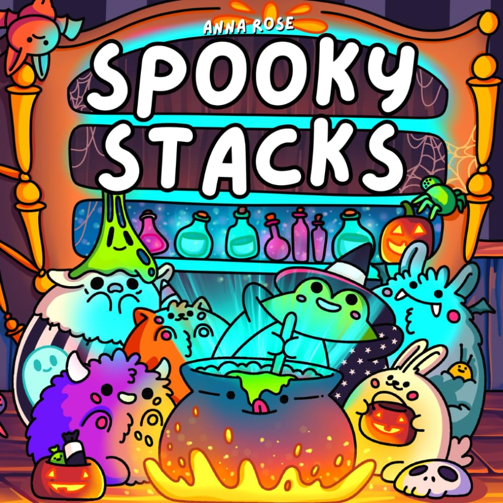 Spooky Stacks: Cute and Cozy Kawaii Coloring Book with Spooky Animals and Silly Halloween Characters in Little Stacks
