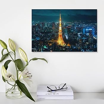 Amazon.co.jp: 絵画 東京タワーは夜にライトアップされます