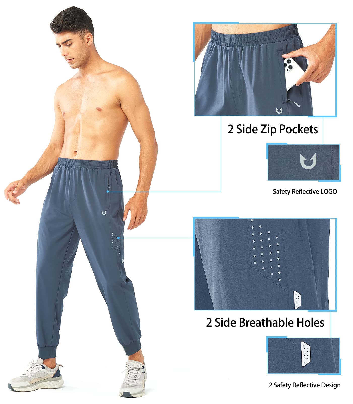NORTHYARD Sporthose Herren Lang Trainingshose Leichte Atmungsaktiv Polyester Jogginghose Outdoor Fitness Hose mit Reißverschlusstaschen