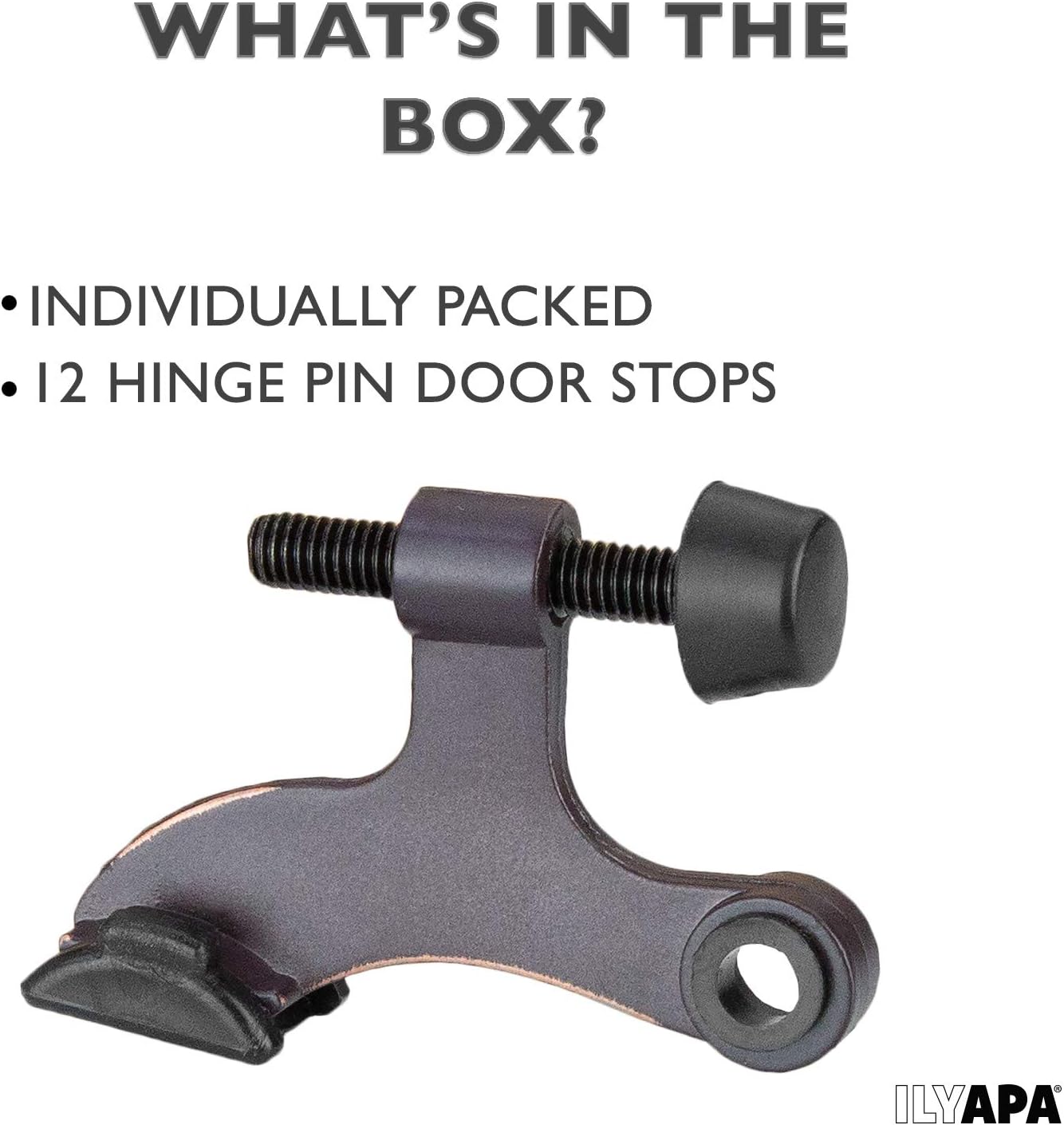 Best Deal 🛒 Ilyapa 12 Pack Hinge Pin Oil Rubbed Bronze Door Stops -Heavy Duty Adjustable Door Stopper 2-1/2 x 1-3/4”,with Black Rubber Bumper Tips