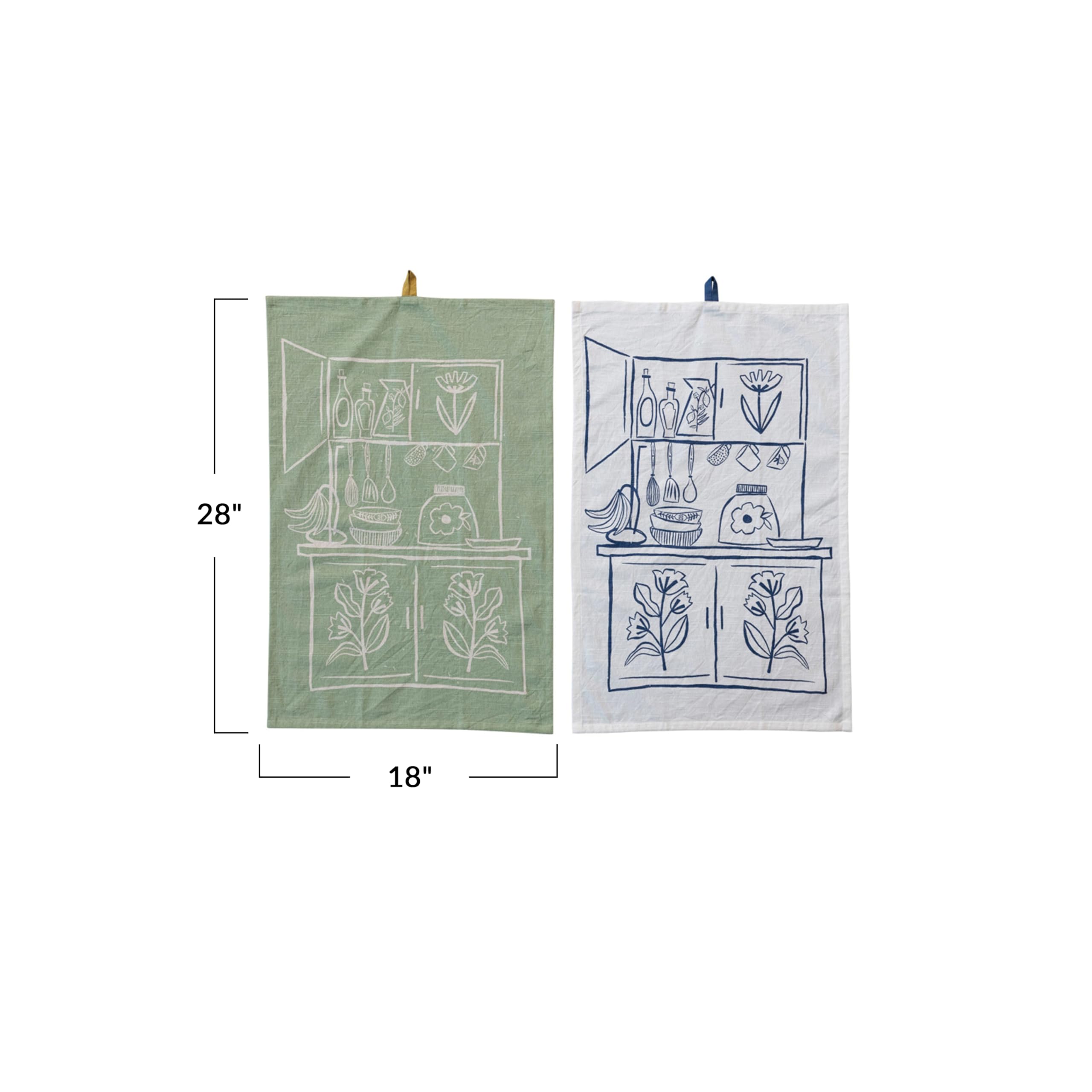 Creative Co-op Cottage Kitchen Lot de 2 torchons de Cuisine en Coton flammé Crème et Sauge