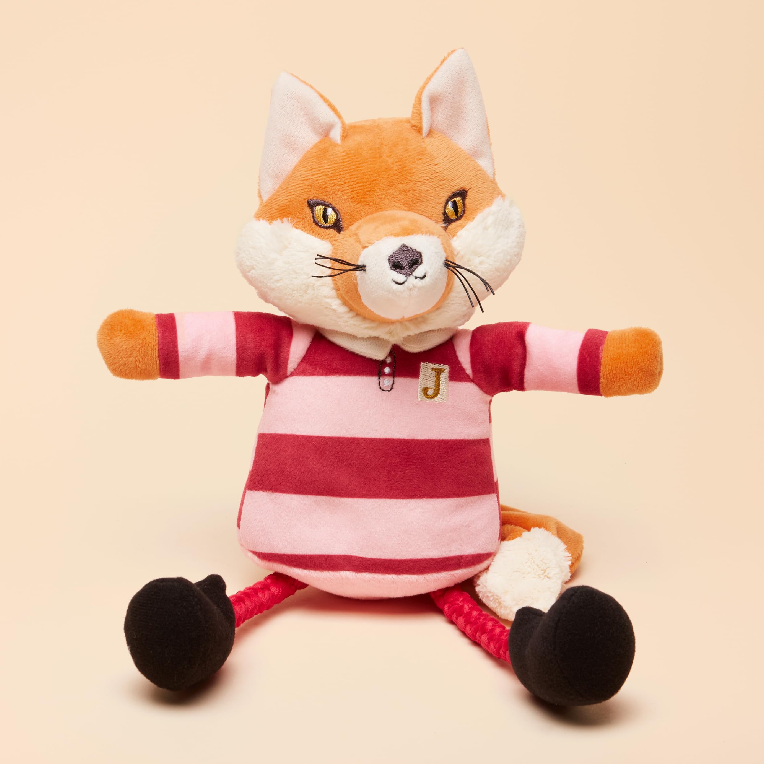Rosewood x Joules Jonty Rugby Fox Dog Toy, Soft Plush Fox with Rope Legs and Hidden Squeaker, Durable Double-Stitched Seams