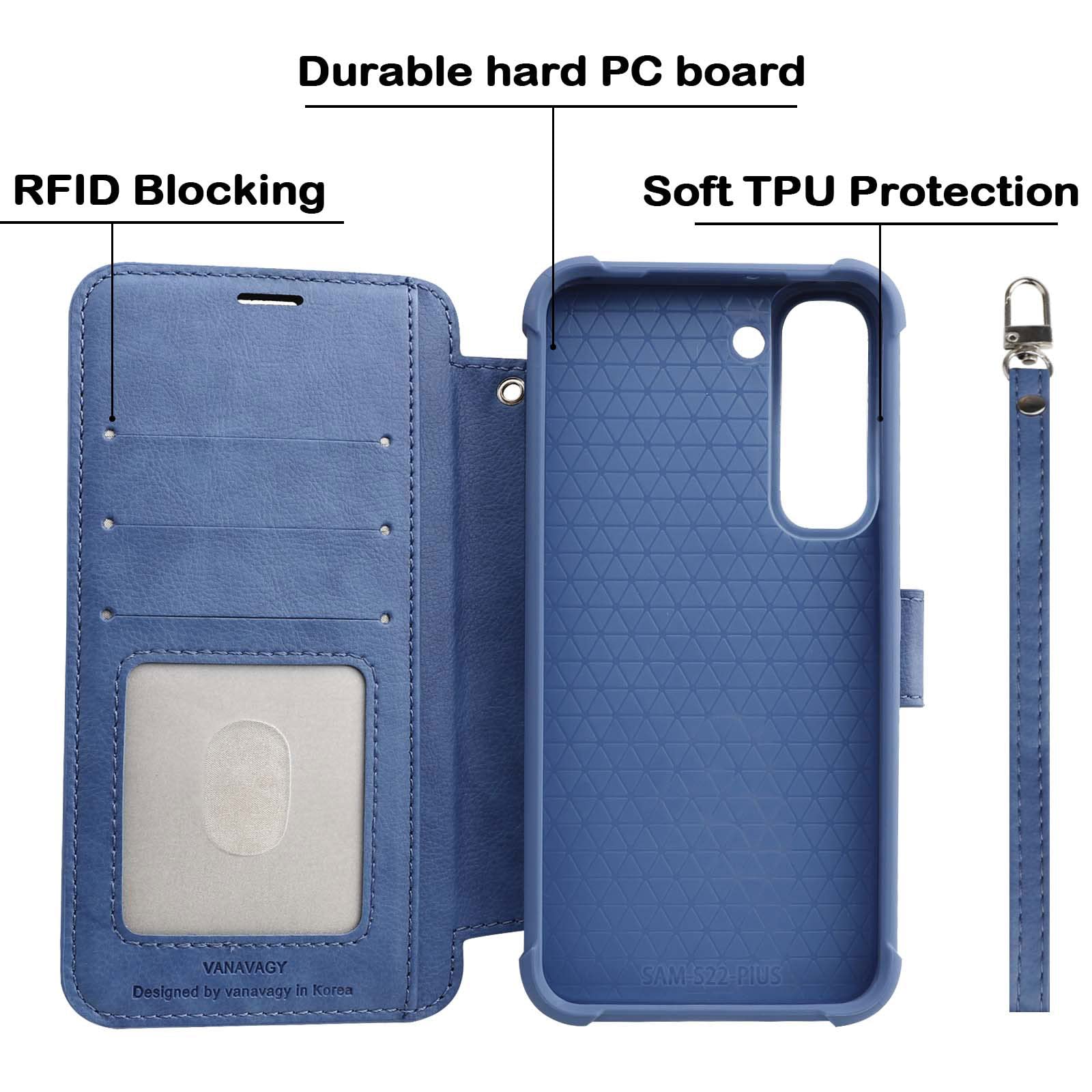 VANAVAGY Compatible for Galaxy S23+ Plus Wallet Case, 12ft Drop Protection, RFID Blocking PU Leather Flip Cover - Image 3
