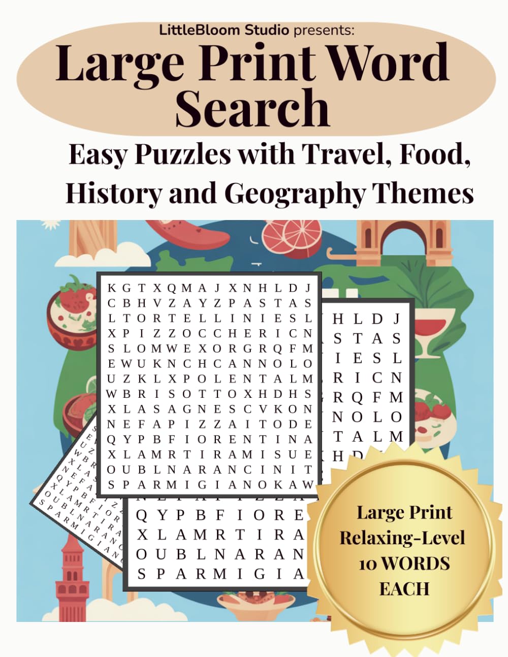 Large Print Word Search: Easy Puzzles with Travel, Food, History and Geography Themes (Brain Boost Puzzle Series)