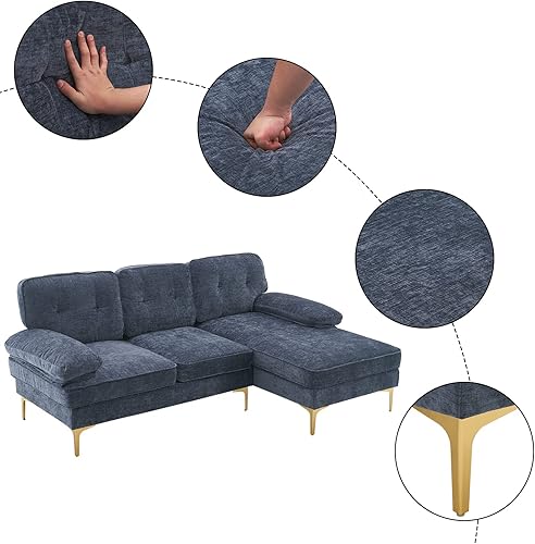 Miniatura 5 de Sofá convertible seccional de 85 pulgadas de ancho, sofá tapizado en forma de L, sofá de 3 asientos con diván reversible para sala de estar pequeña,