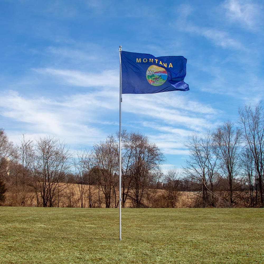 Vispronet – 5ft x 8ft Montana State Flag with Sectional 20ft Aluminum Flagpole with PVC Ground Insert, Halyard Rope and Flag Weight, Flag Printed in The USA