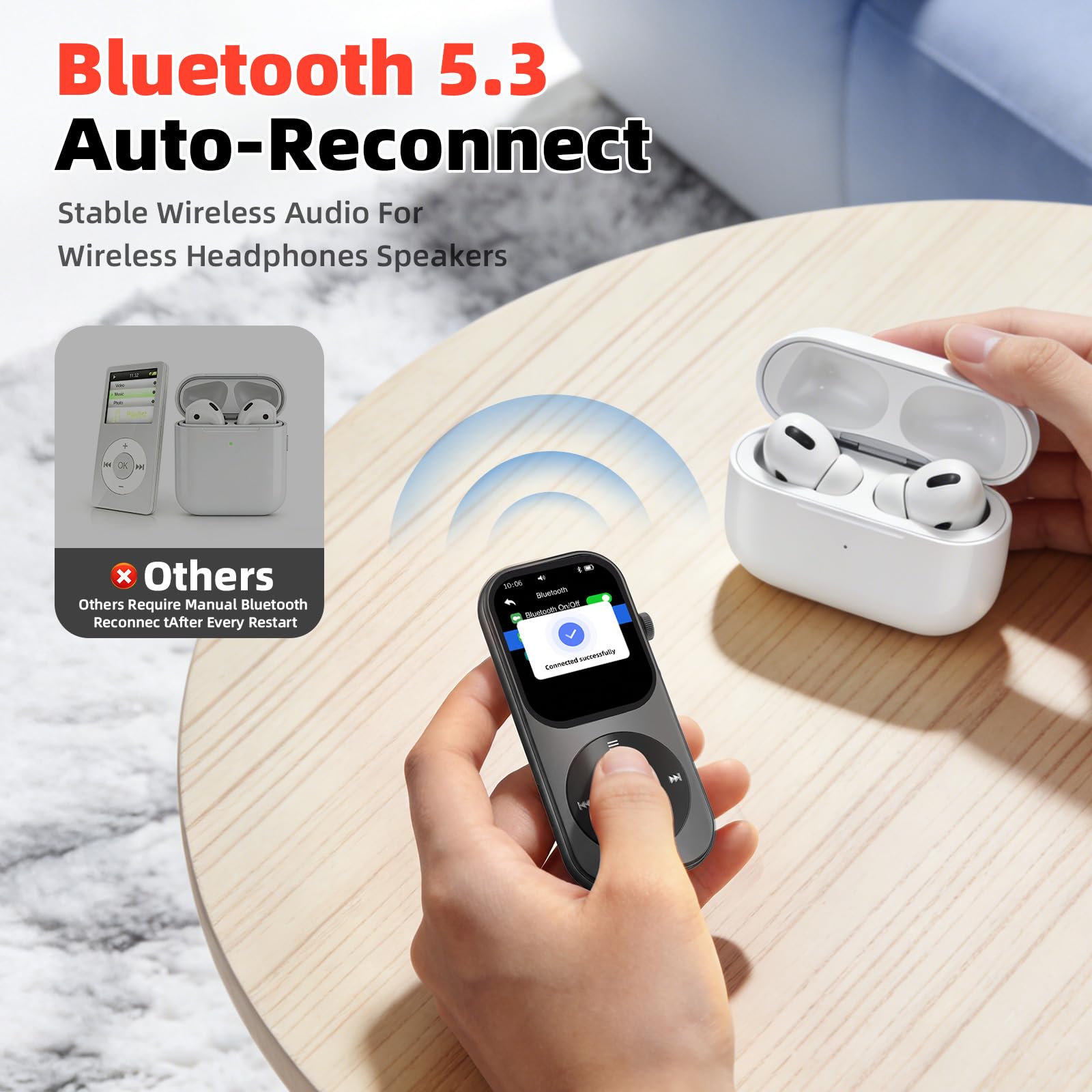Lettore MP3 da 128 GB con Bluetooth 5.4, lettore musicale con altoparlante HD integrato, lettore musicale MP3 da 2 pollici touchscreen e pulsanti fisici di rotazione touch Supporto video, immagini
