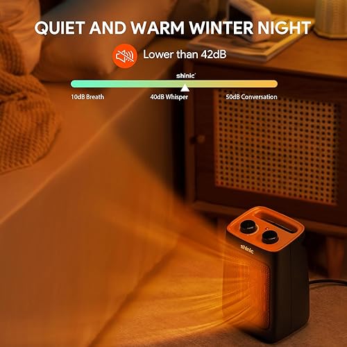 Miniatura 14 de shinic Calentador de espacio portátil con termostato, calentador de oficina de cerámica PTC pequeño de 1500 W para uso en interiores, calentamiento