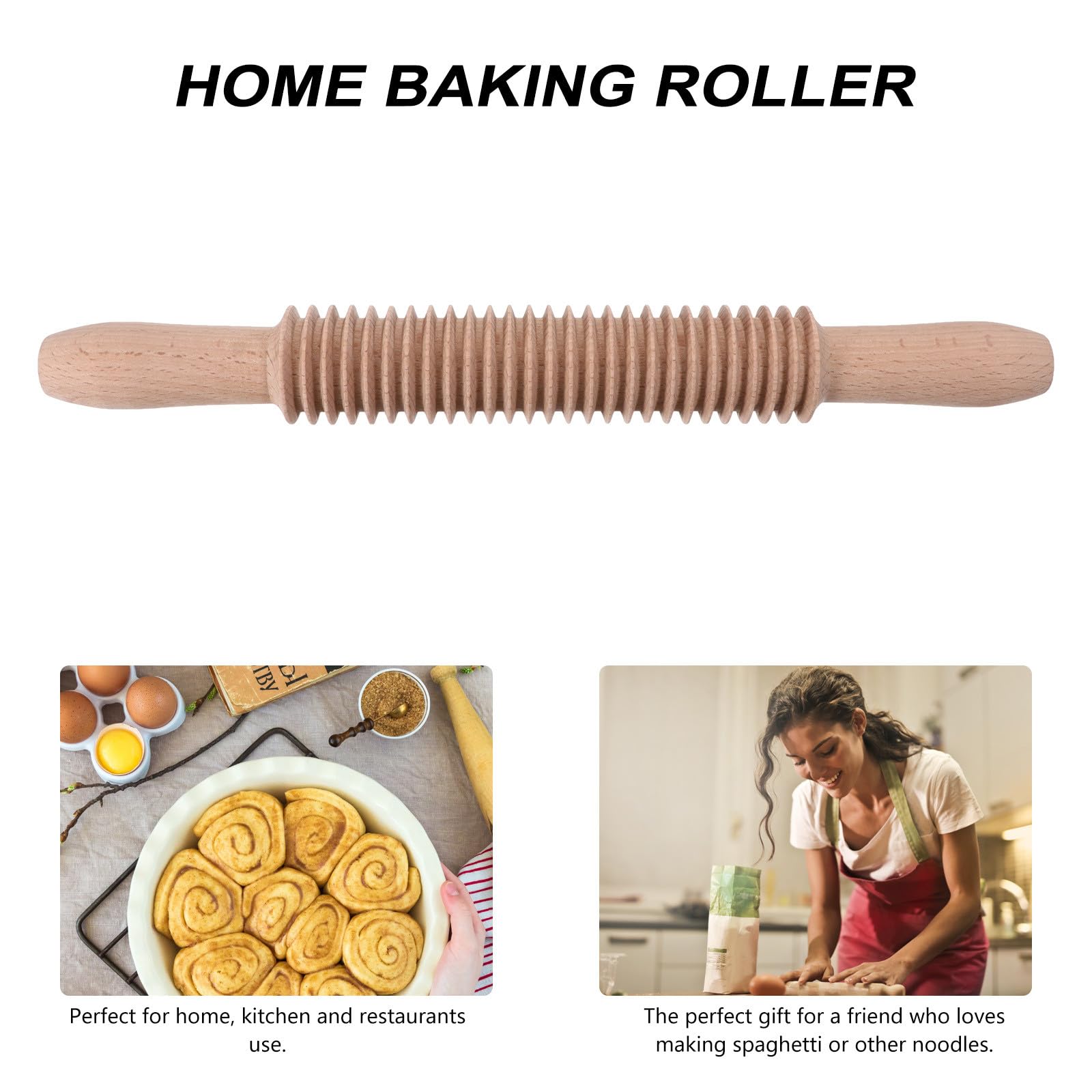 Mattarello Per Pasta Professionale In Legno Robusto, Rullo A Righe Con Presa Comoda, Per Pizza, Pane E Tagliatelle, 33x4,5 Cm