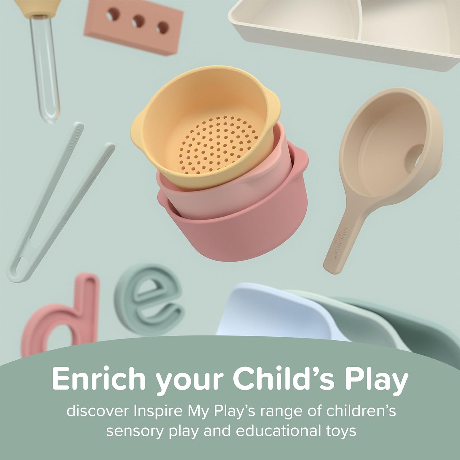 Inspire My Play - 3 x Silicone Sorting and Organising Compartments - Compatible with Sensory PlayTray - Sensory Bin Accessories - Early Development & Activity Toys for Disabled Children - Stone