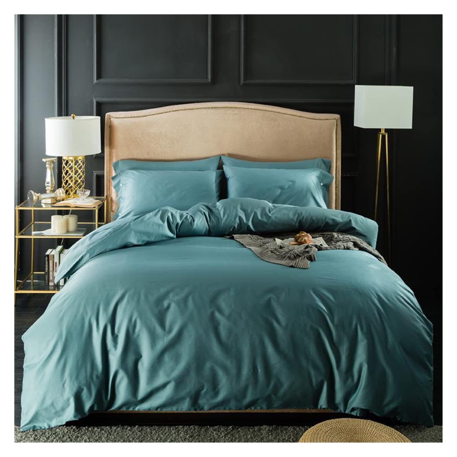 Double Queen King Size Duvet Cover Set with Flat Bed Sheet Luxury Soft 1000TC Egyptian Cotton Bedding Set Solid Color Comforter Cover Pillowcase Bed Linings(Color 8,Queen 200X230cm 4Pcs)