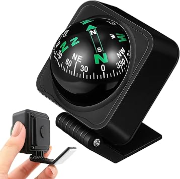 2-Pack Vehicle Direction Finder with Spherical Design, Car Compass Dashboard, Reliable Navigation Tool for Road Trips and Marine Use, ABS and Acrylic Construction for Dashboard Installation