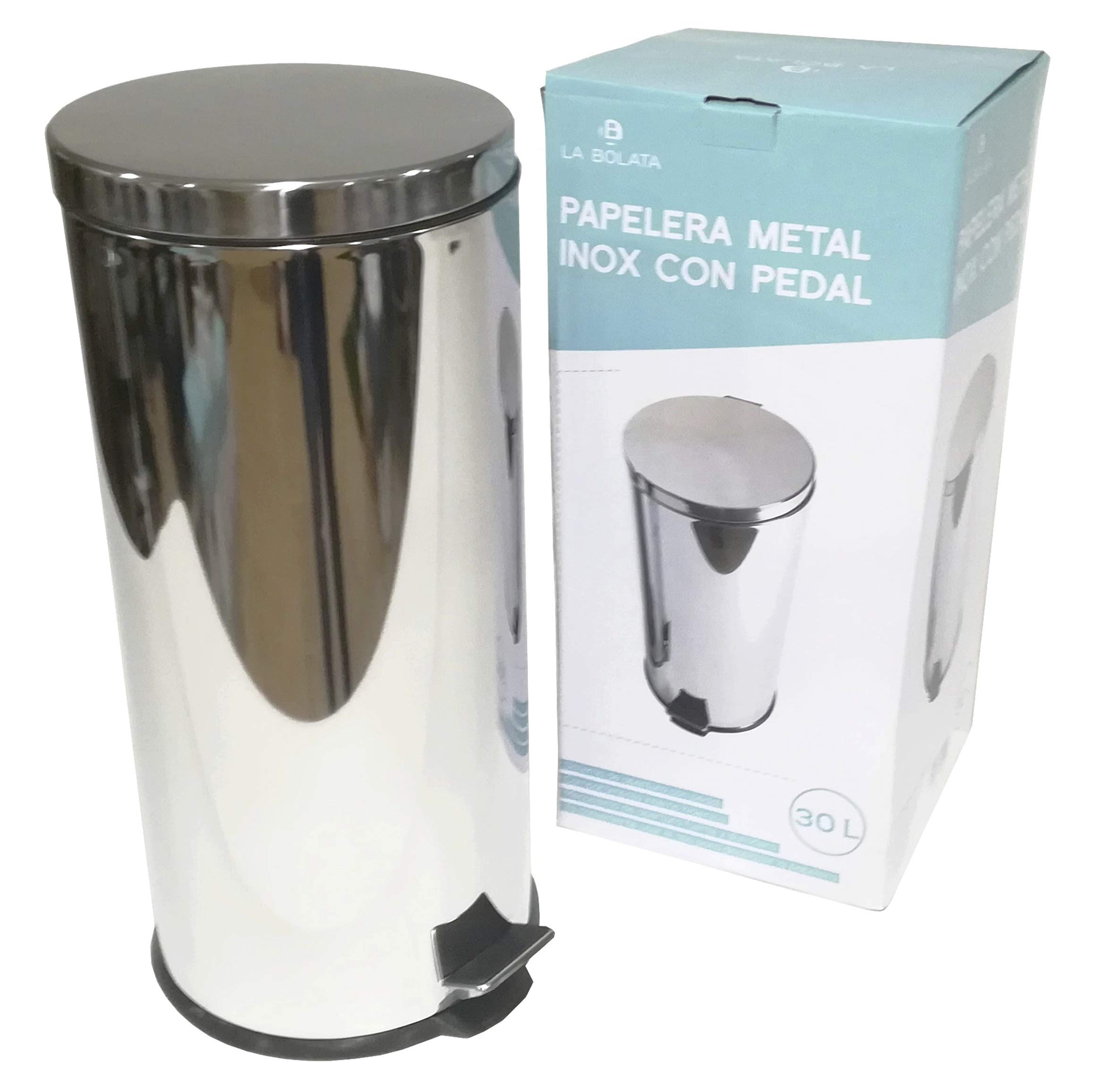 Papelera Pedal Acero Inoxidable 30L Diámetro 29 X Alto 65 cm para salón, baño, Cocina u Oficina