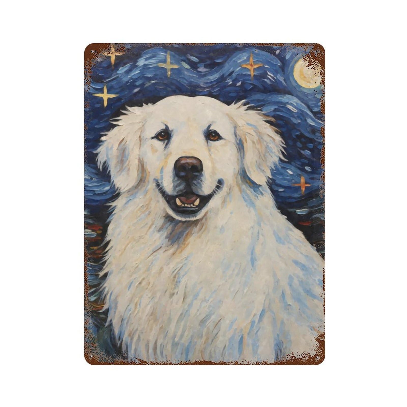 Retro Metal Sign with Pyrenean Mountain Dog Design 15.7"x11.8", for Living Room, Hallway And Home Decor, Farmhouse Wall Decor