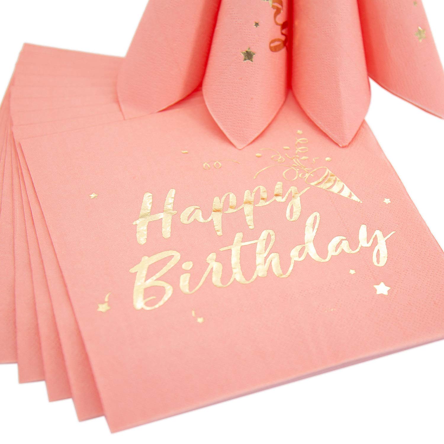 20 Serviettes Papier Happy Birthday Rose Et Or – Décoration De Table Pour Fête D’anniversaire