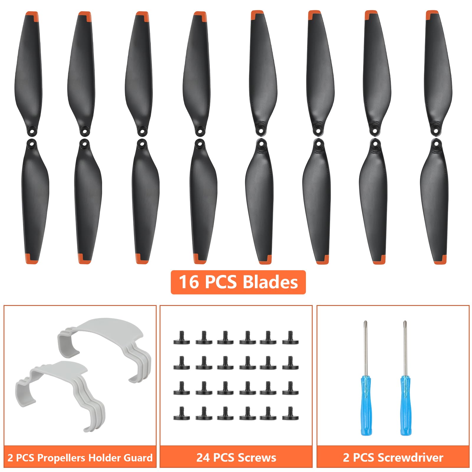 Houjunor 16 Pcs 6030F Propellers for Mini 4 Pro/Mini 3 Pro, Low-Noise and Quick-Release Blades Props Accessories (Orange)Compatible with DJI Mini 4 Pro/Mini 3 Pro, 2 Pcs Propeller Stabilizers Fixators