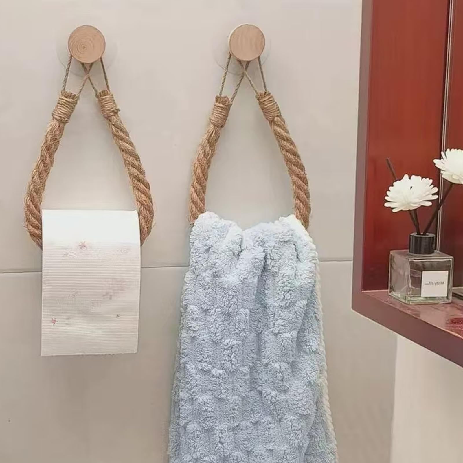 Portarotolo Carta Igienica In Legno Con Corda - Senza Foratura, Stile Vintage Per Bagno - Foto 5