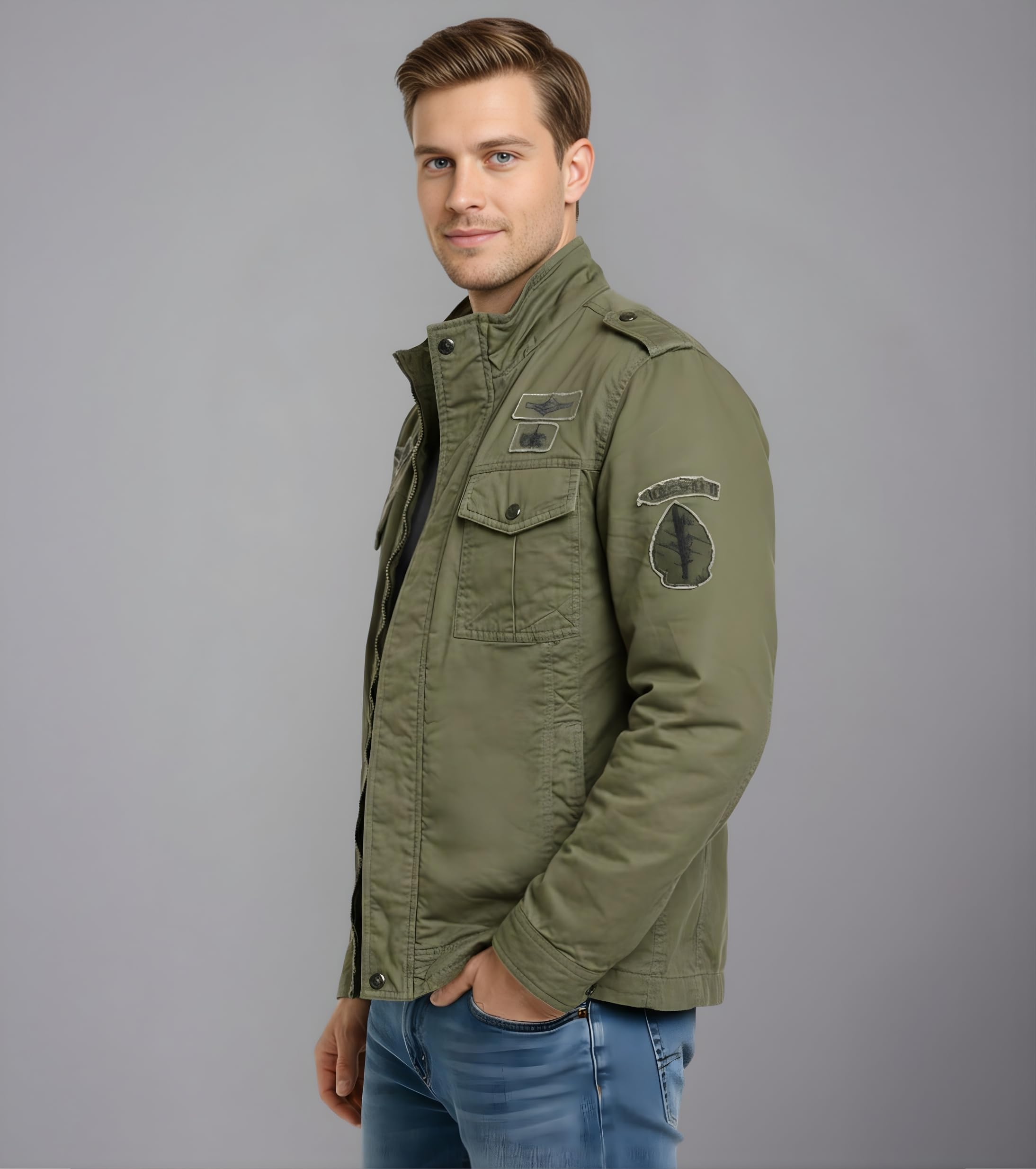 L'MONTE Imported Casual Cotton Standard Length Fur Winter Jacket for Men (XL, Green) 3