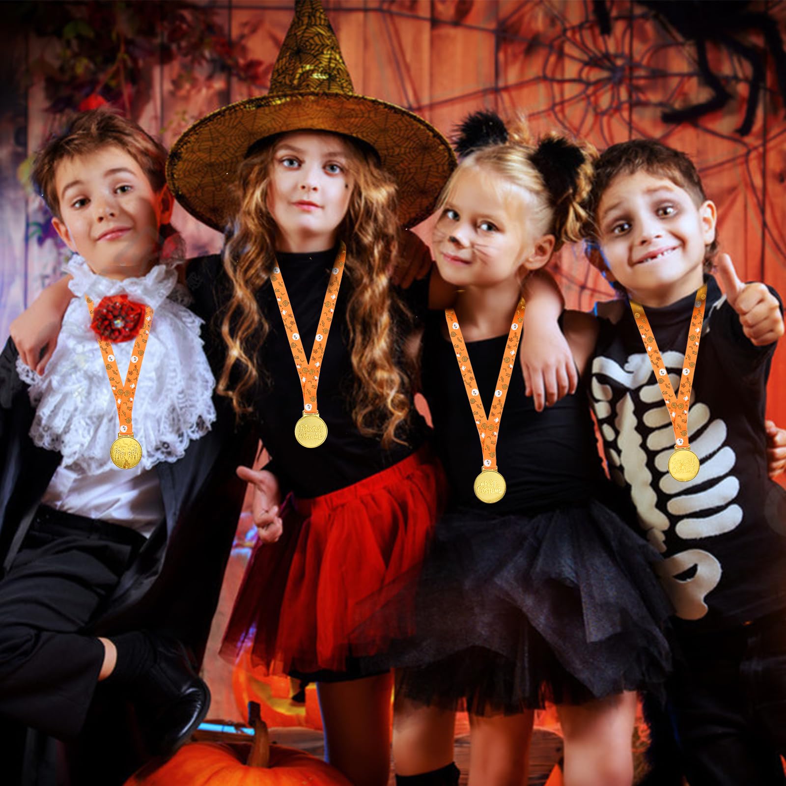 Abaokai Halloween Party Supplies - Golden Best Costume Skeleton Medals Adults Contest Awards Prizes, Skeleton Costume Contest Trophy Awards, Halloween Party Favors