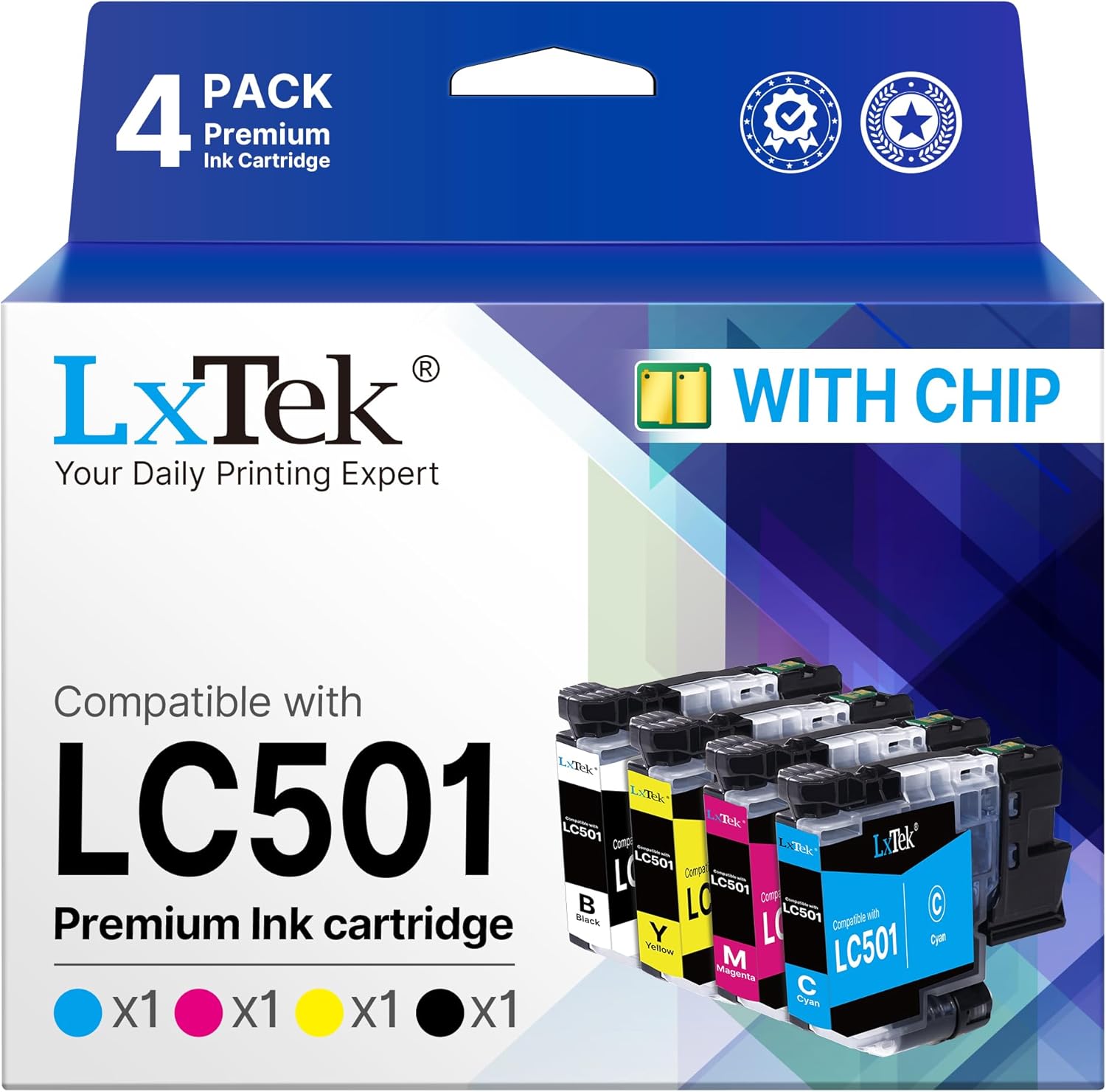 LC501 Ink Cartridges Compatible for Brother LC501 Ink Cartridge LC501 XL LC 501 MFC-J1360DW Ink Cartridge LC501 Series Ink for Brother Work Smart MFC-J1360DW MFC-J1260DW MFC-J1410DW Printer (4 Pack)