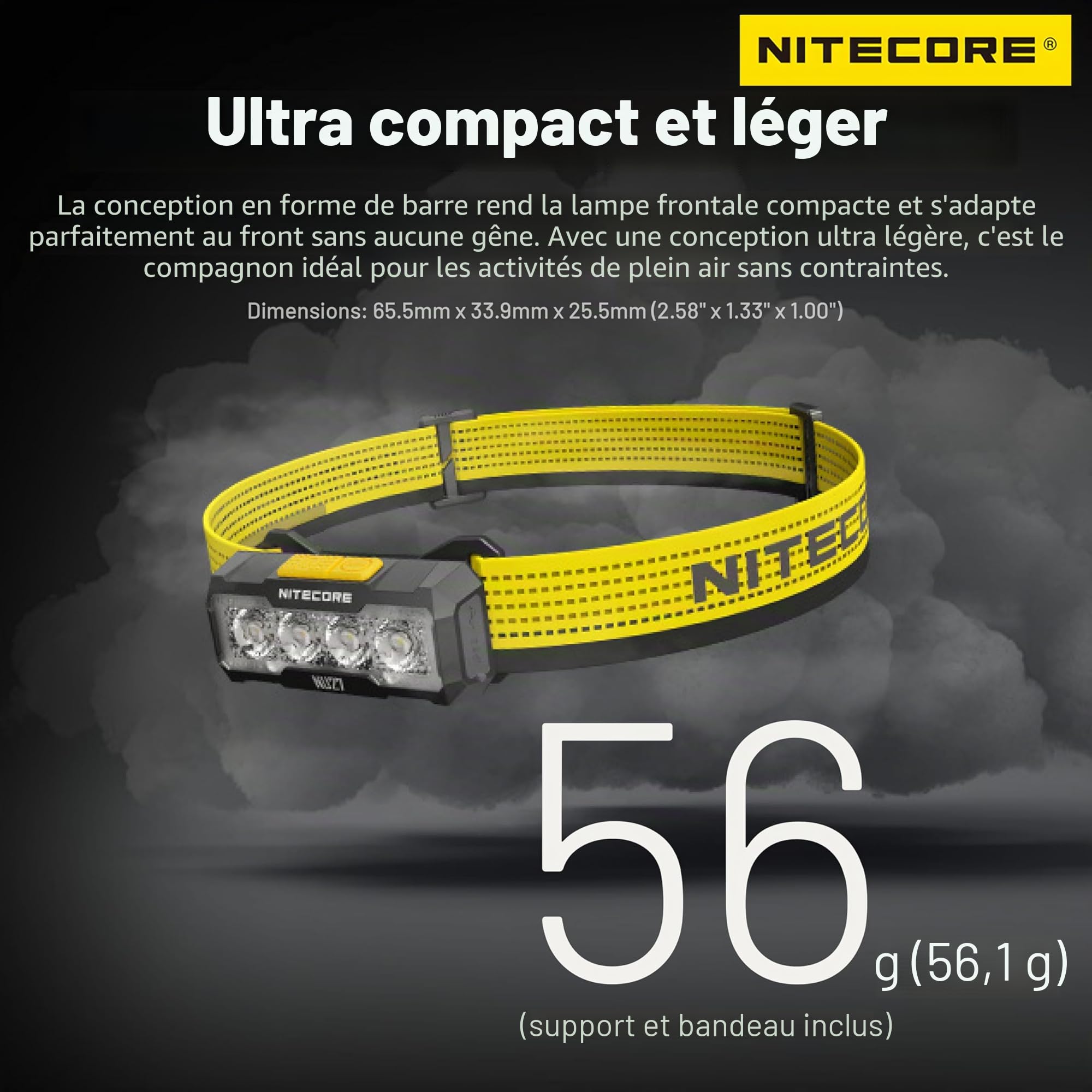 Nitecore NU27 600 Lumen Lampe frontale d'extérieur rechargeable USB-C ultra légère Plusieurs températures de couleur, Noir