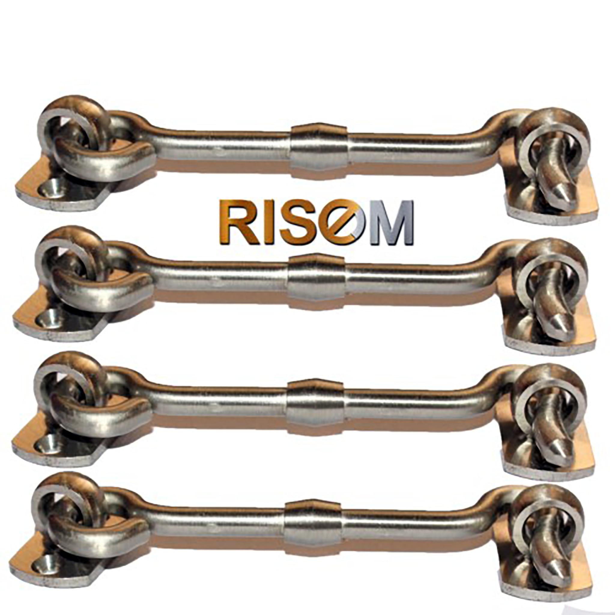 RISEOM Brass Gate Hook/Window Hook (Square-Oval Eye) Pack of 2 (5 inch, Antique Brass) 1